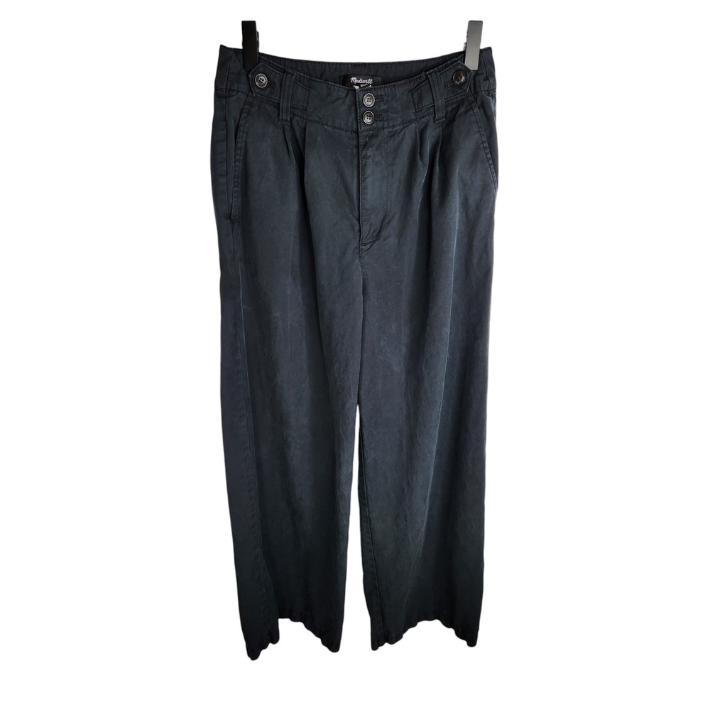 Madewell The Harlow Wide Leg Pants Women 00P Petite Black High Rise Pleated